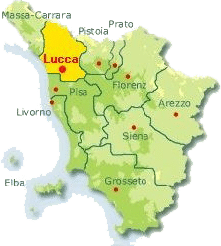 Karte der Toskana mit Markierung der Provinz Lucca.