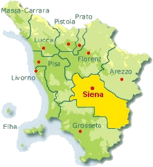 Karte von der Toskana mit Markierung der Region Siena.