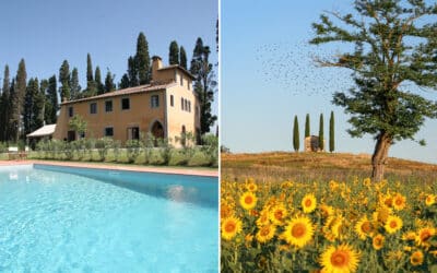 Tenuta di Camugliano: Der Swimmingpool mit dem Restaurant und die Kapelle