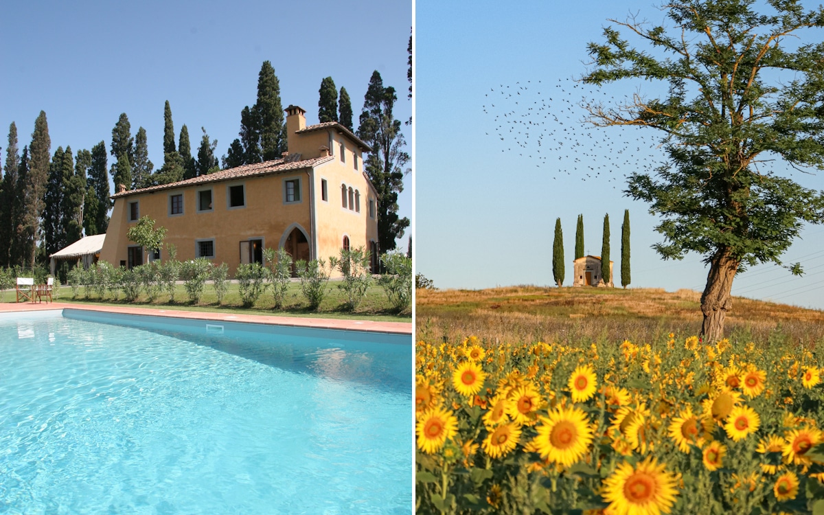 Tenuta di Camugliano: Der Swimmingpool mit dem Restaurant und die Kapelle Tenuta di Camugliano: Der Swimmingpool mit dem Restaurant und die Kapelle