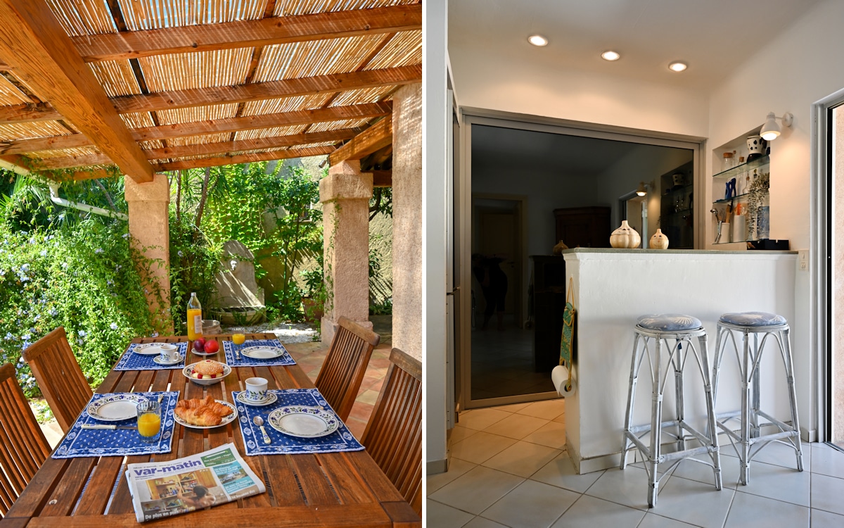 Ferienhaus Saint Tropez, Terrasse und Küche Ferienhaus Saint Tropez, Terrasse und Küche